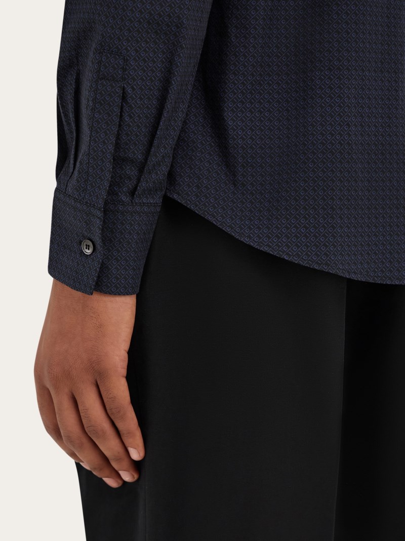 Ferragamo | Men's Micro-Patterned Shirt - Black/New Navy Blue