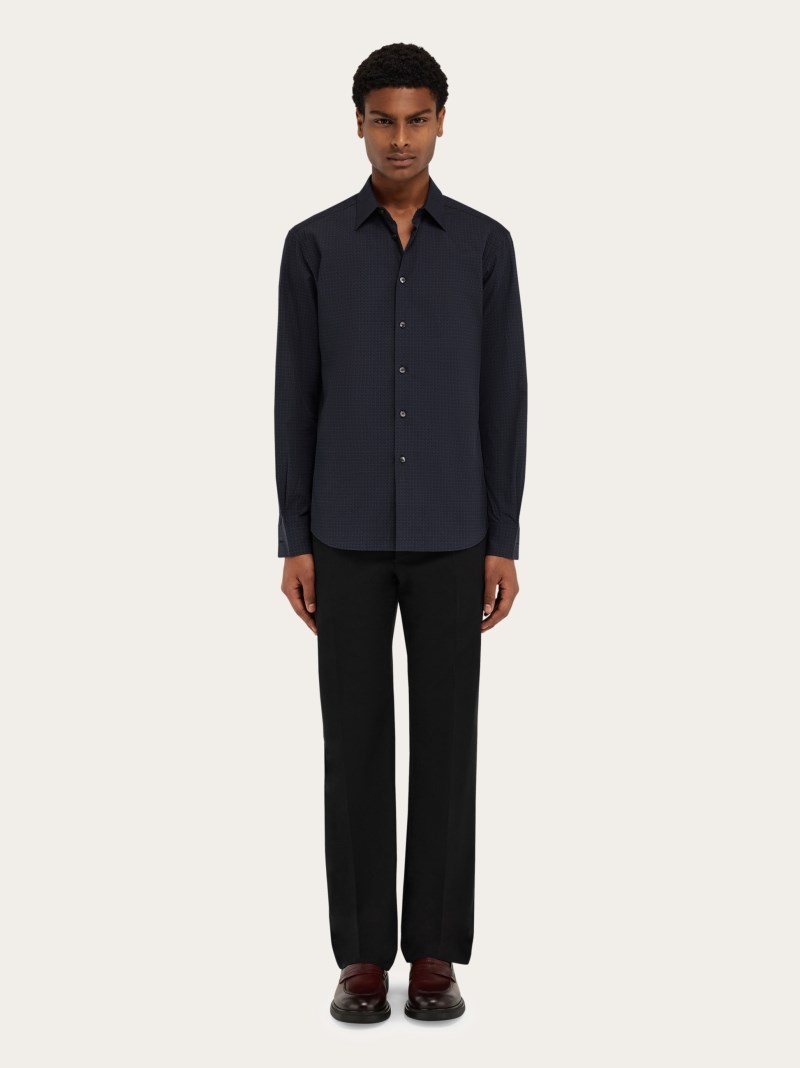 Ferragamo | Men's Micro-Patterned Shirt - Black/New Navy Blue
