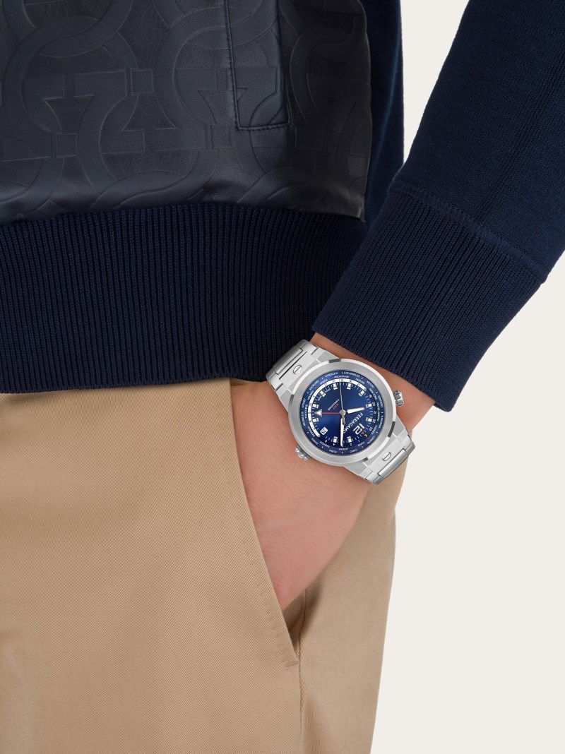 Ferragamo | Men's F-80 Gmt Watch - Stainless Steel/Blue