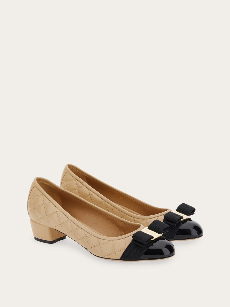Ferragamo | Women's Quilted Vara Pump - Black/New Bisque