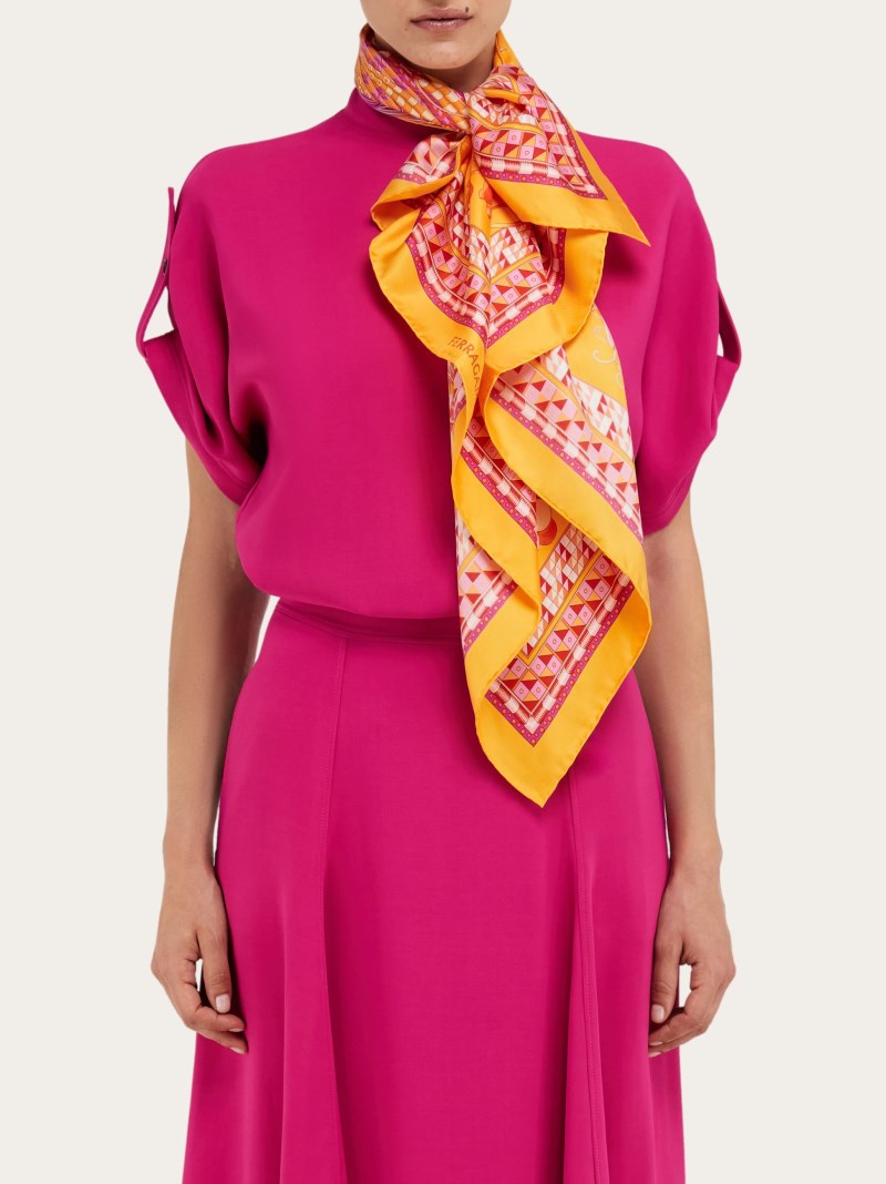 Ferragamo | Women's Animal Print Silk Scarf - Orange/Fuchsia