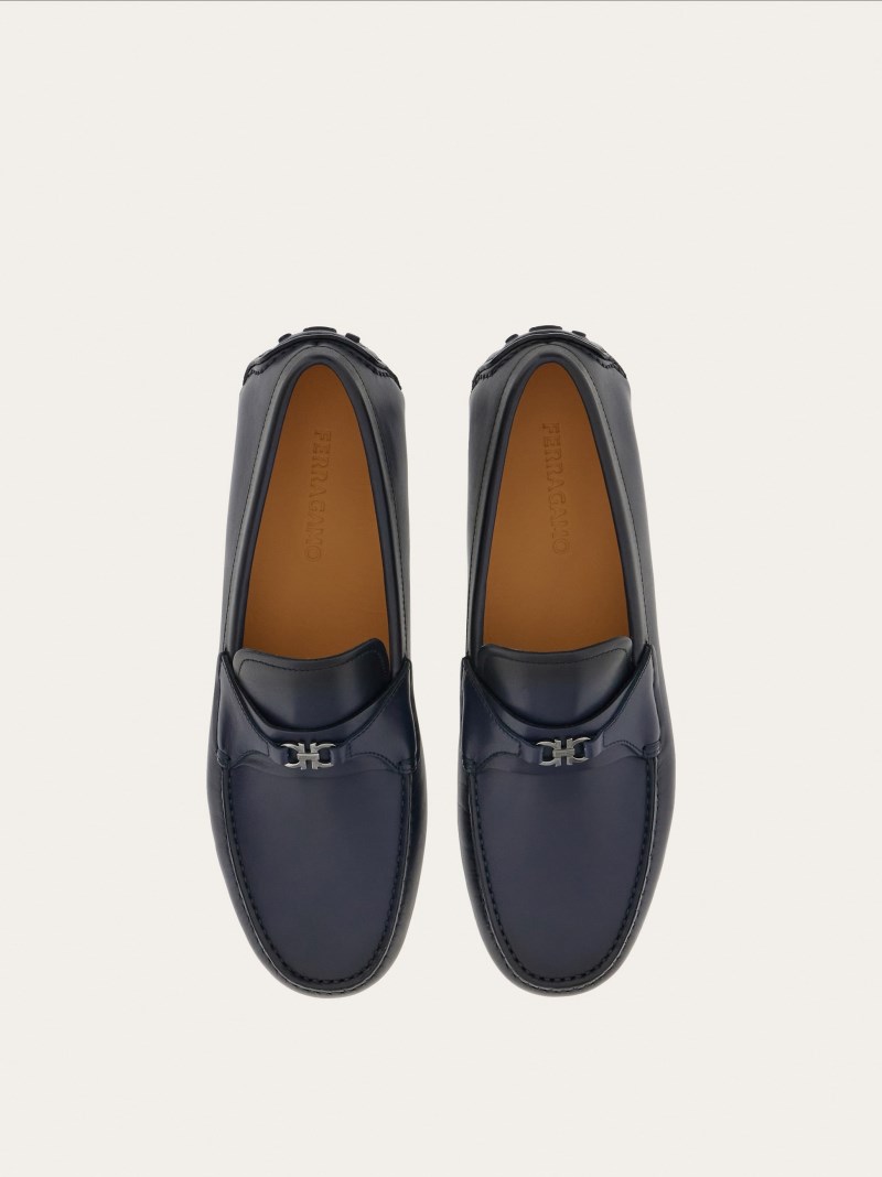 Ferragamo | Men's Driver With Gancini Ornament - Marine Blue/Cookie