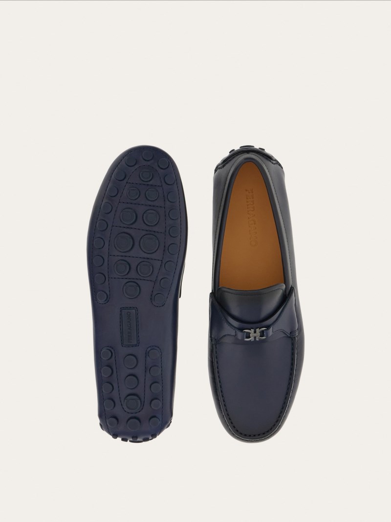 Ferragamo | Men's Driver With Gancini Ornament - Marine Blue/Cookie