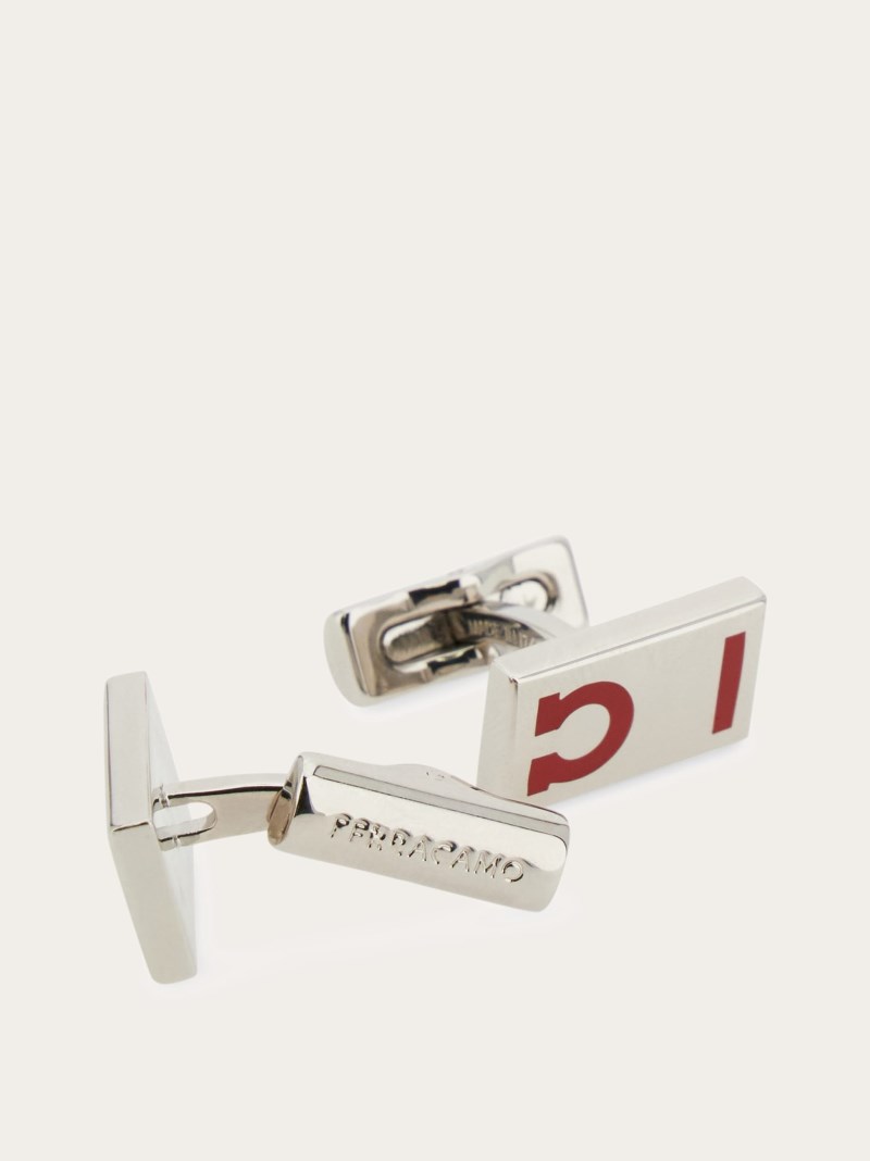 Ferragamo | Men's Gancini Hug Cuff Links - Palladium/Red