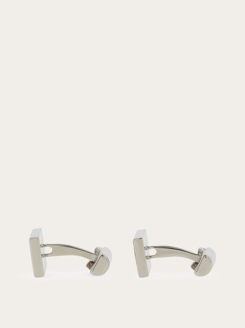 Ferragamo | Men's Gancini Hug Cuff Links - Palladium/Red