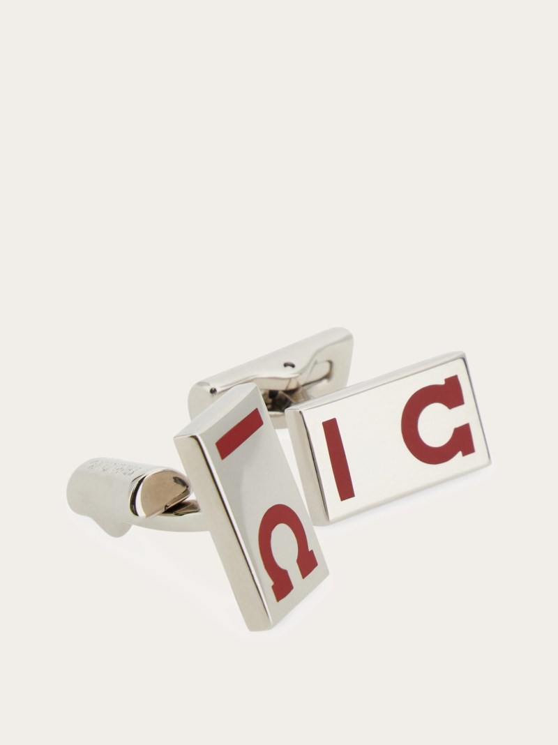 Ferragamo | Men's Gancini Hug Cuff Links - Palladium/Red