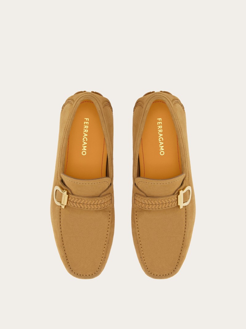 Ferragamo | Men's Driver With Gancini Ornament - Light Camel