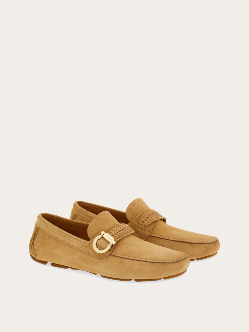 Ferragamo | Men's Driver With Gancini Ornament - Light Camel