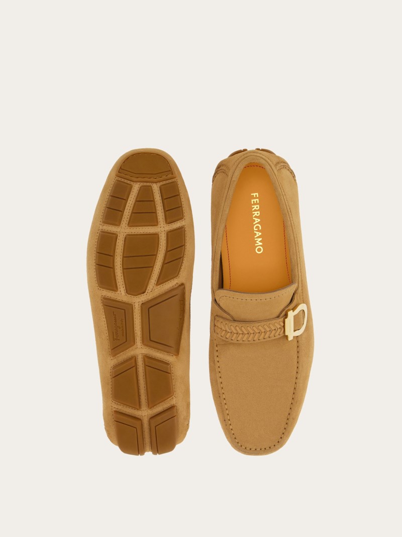 Ferragamo | Men's Driver With Gancini Ornament - Light Camel