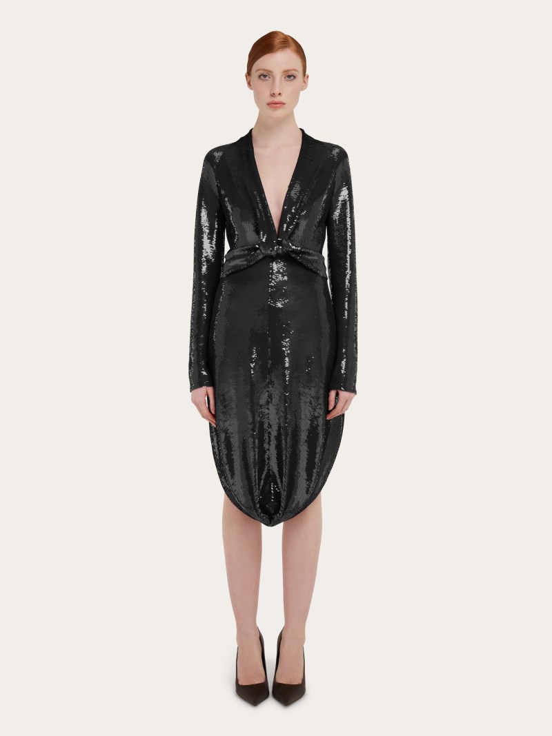 Ferragamo | Women's Sequin Dress With Knot Detail - Black