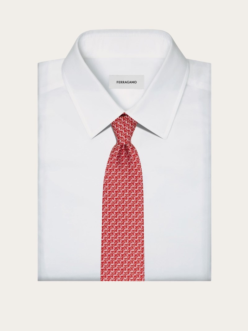 Ferragamo | Men's String Print Silk Tie - Red