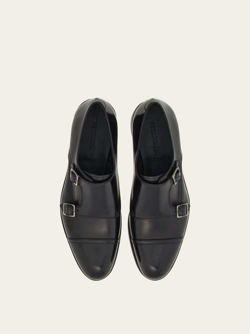 Ferragamo | Men's Tramezza Double Monkstrap - Black