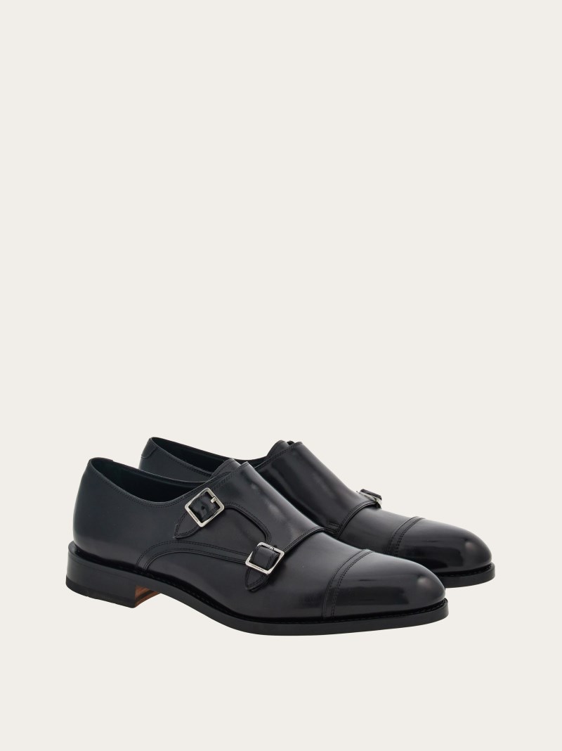 Ferragamo | Men's Tramezza Double Monkstrap - Black