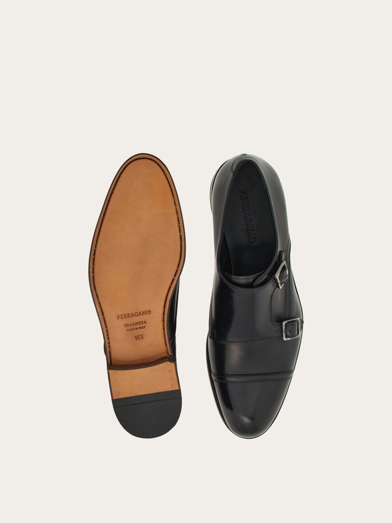Ferragamo | Men's Tramezza Double Monkstrap - Black