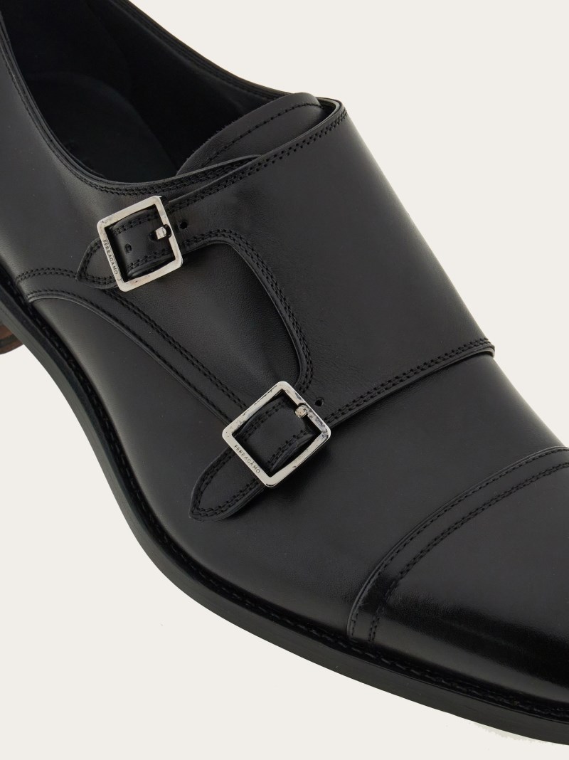 Ferragamo | Men's Tramezza Double Monkstrap - Black