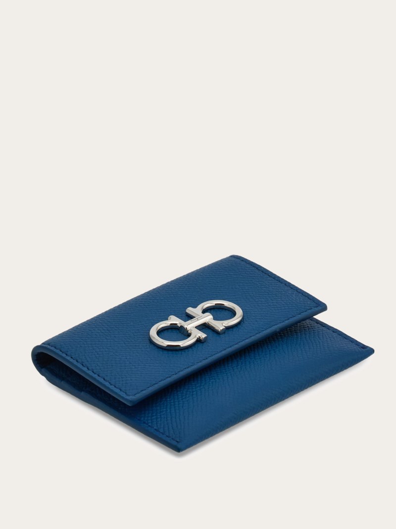 Ferragamo | Women's Gancini Credit Card Holder - Teal Blue/Denim