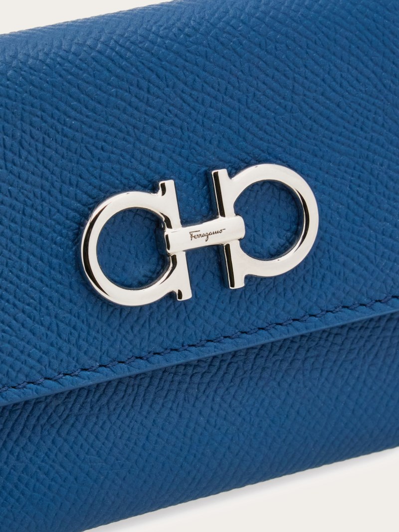 Ferragamo | Women's Gancini Credit Card Holder - Teal Blue/Denim
