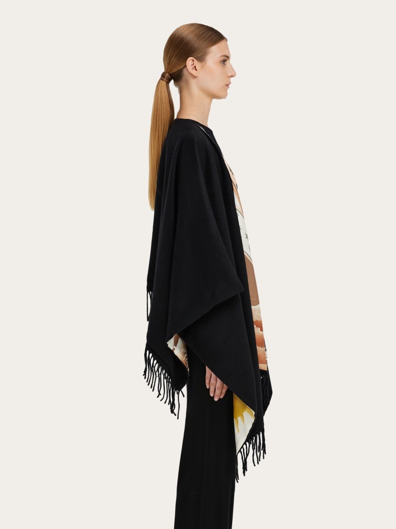 Ferragamo | Women's Day &Amp; Night Print Reversible Cape - Black/Bordeaux