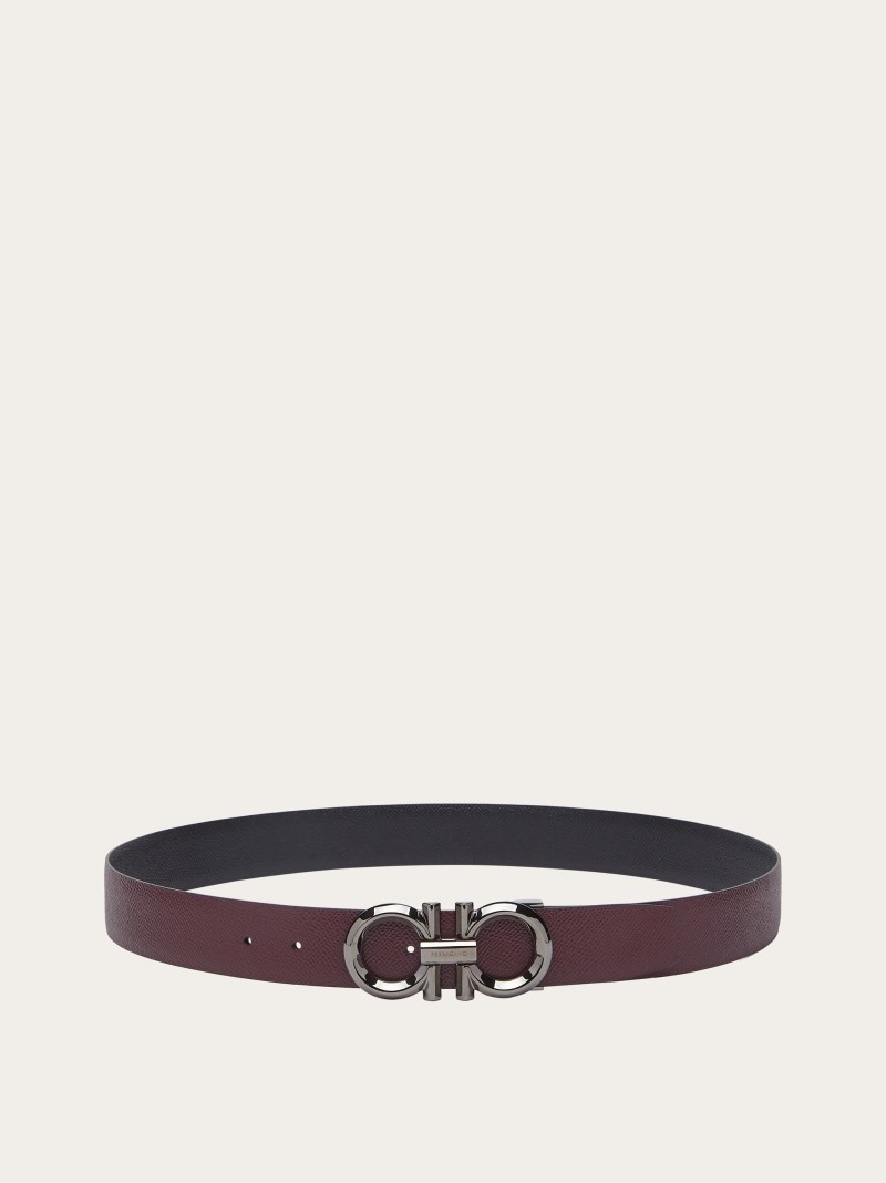 Ferragamo | Men's Reversible And Adjustable Gancini Belt - Dark Barolo/Black