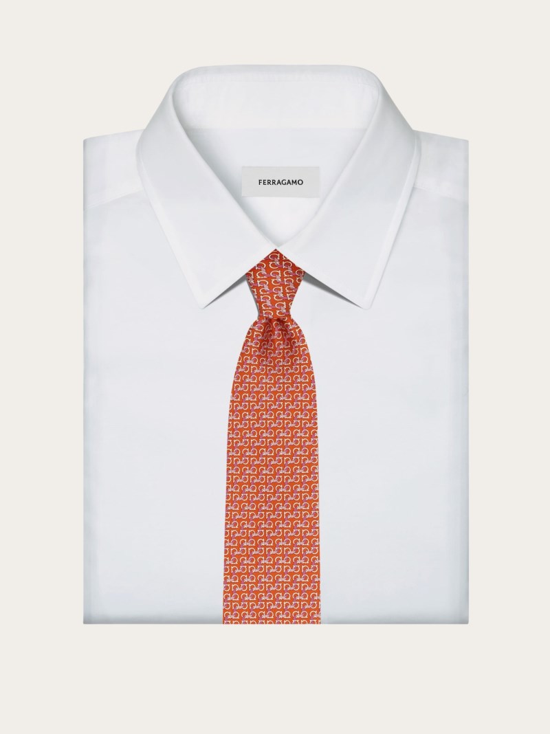 Ferragamo | Men's String Print Silk Tie - Orange