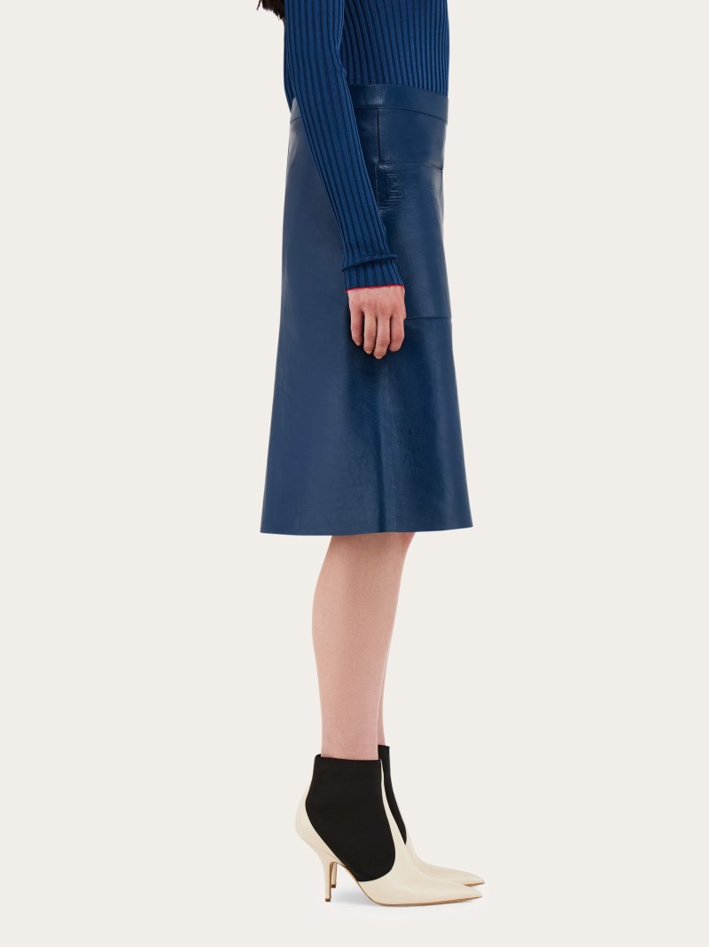 Ferragamo | Women's Leather Skirt - Teal Blue