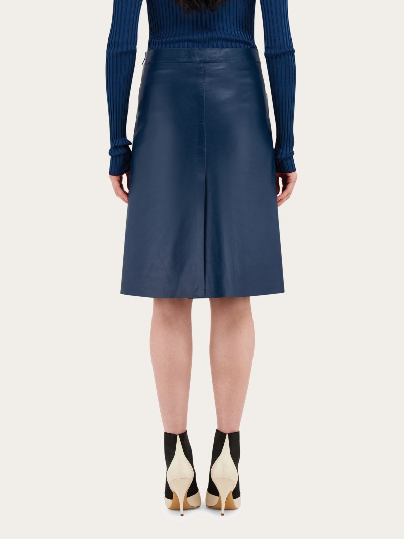 Ferragamo | Women's Leather Skirt - Teal Blue