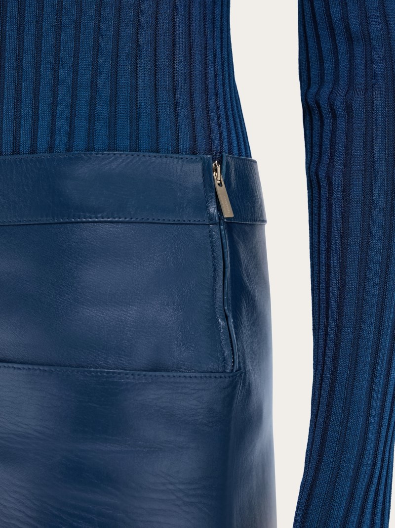 Ferragamo | Women's Leather Skirt - Teal Blue