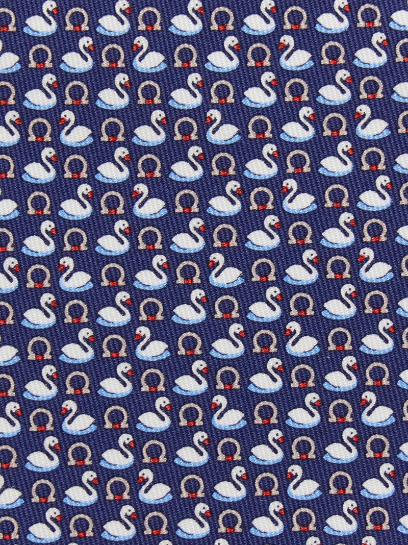 Ferragamo | Men's Swan Print Silk Tie - Navy Blue