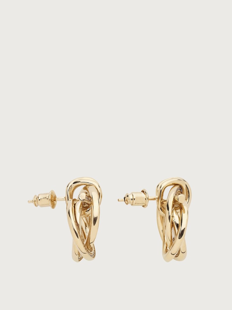 Ferragamo | Women's Twisted Gancini Earrings With Crystals - Gold