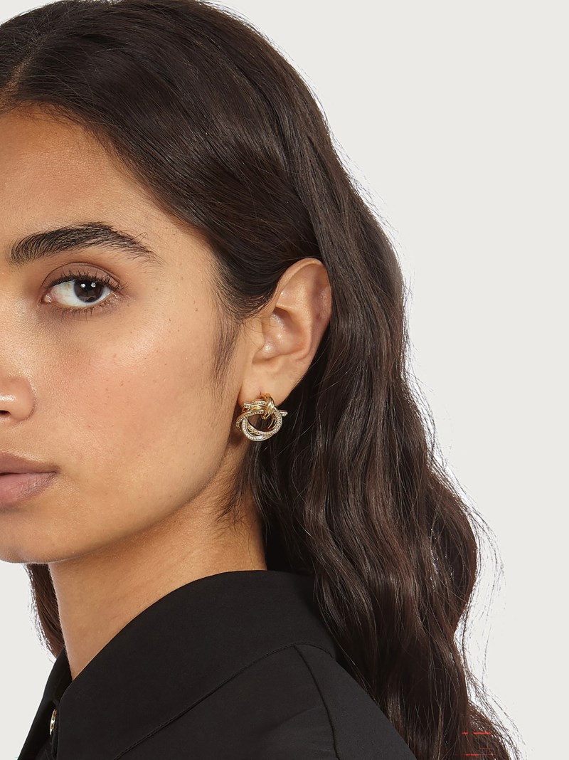 Ferragamo | Women's Twisted Gancini Earrings With Crystals - Gold