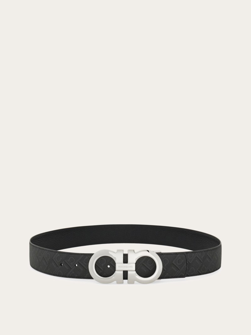 Ferragamo | Men's Reversible And Adjustable Gancini Belt - Black/Grey