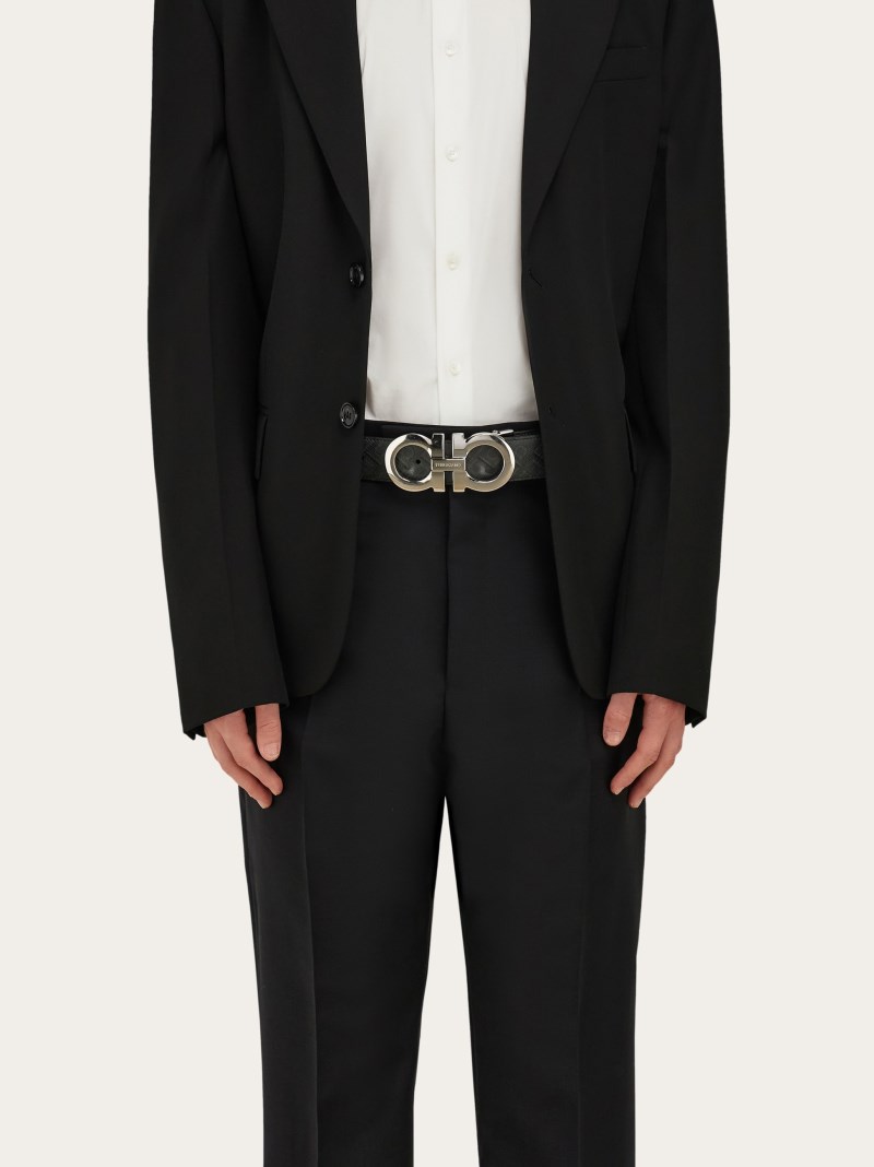 Ferragamo | Men's Reversible And Adjustable Gancini Belt - Black/Grey