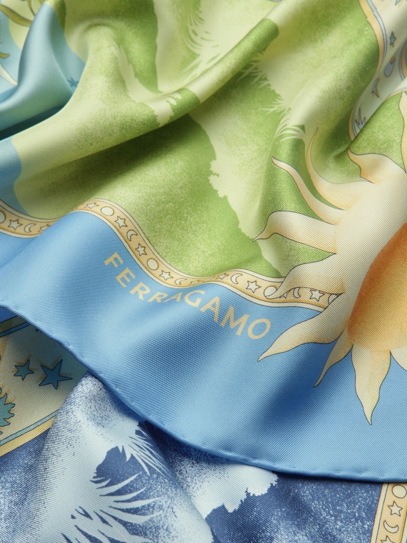 Ferragamo | Women's Day &Amp; Night Print Silk Foulard - Light Blue/Lime