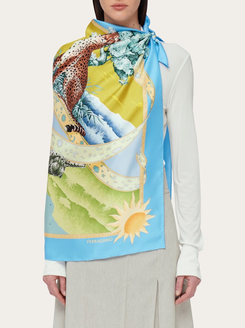 Ferragamo | Women's Day &Amp; Night Print Silk Foulard - Light Blue/Lime