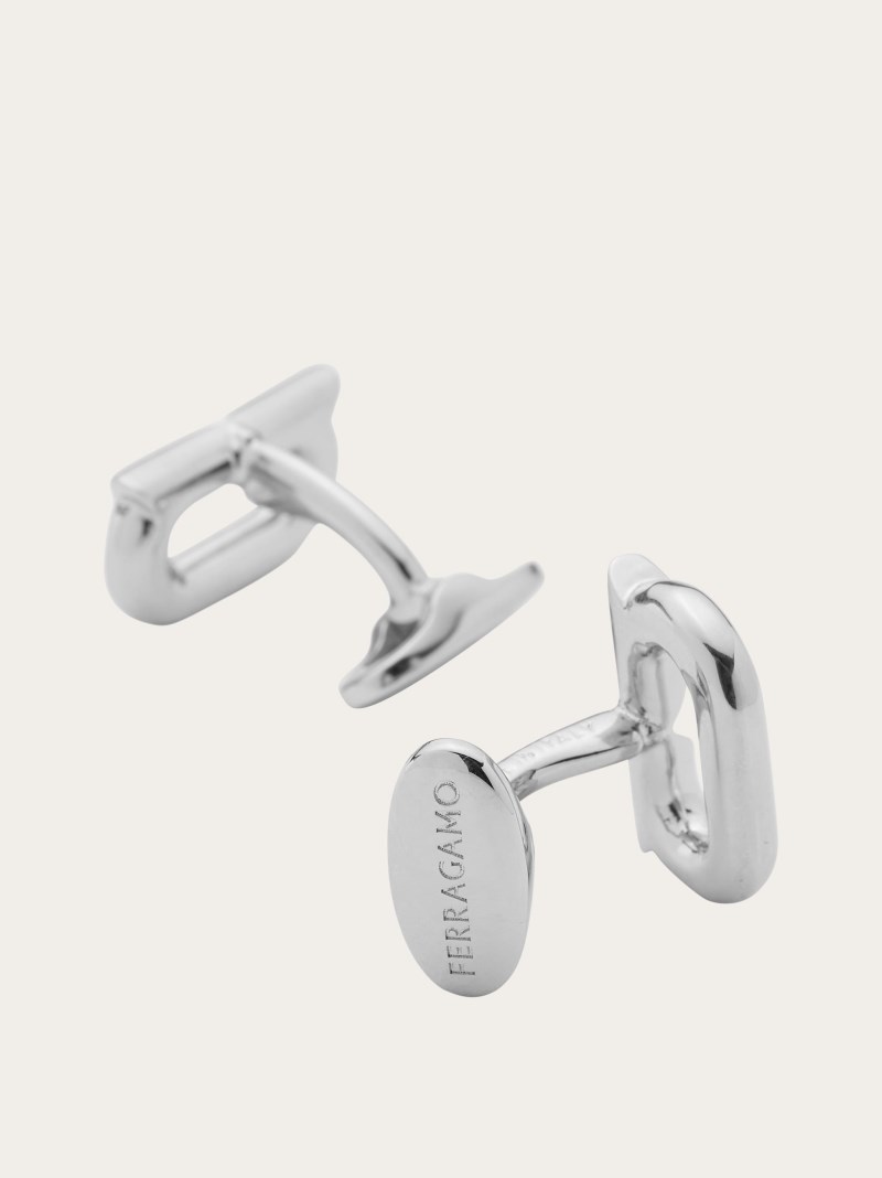 Ferragamo | Men's Gancini Cufflinks - Palladium