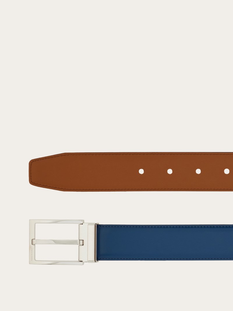 Ferragamo | Men's Reversible And Adjustable Belt - Teal Blue/Amber