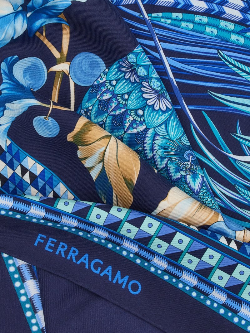 Ferragamo | Women's Animal Print Silk Scarf - Marine Blue/Turquoise