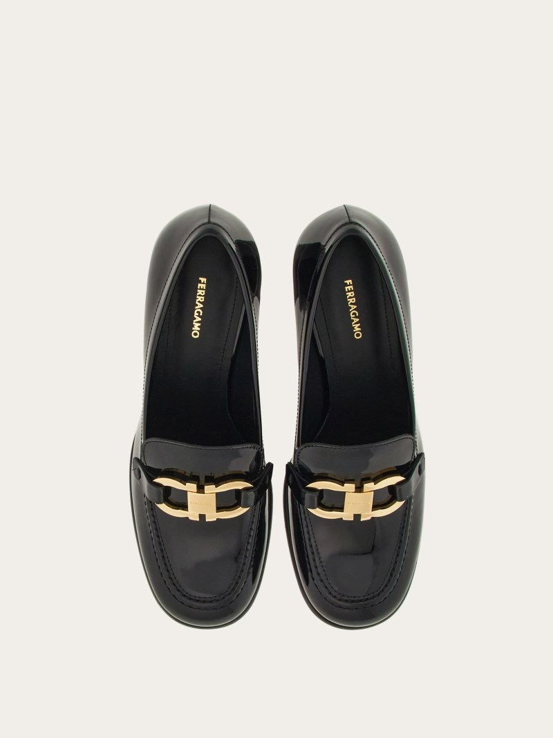 Ferragamo | Women's Heeled Loafer With Gancini Ornament - Black