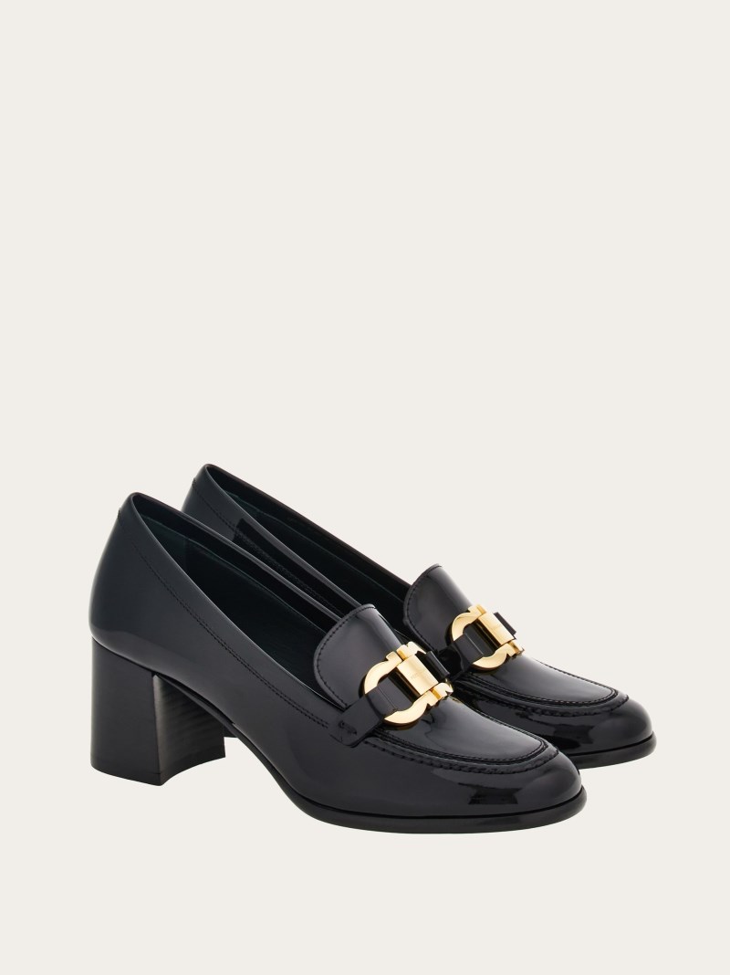 Ferragamo | Women's Heeled Loafer With Gancini Ornament - Black