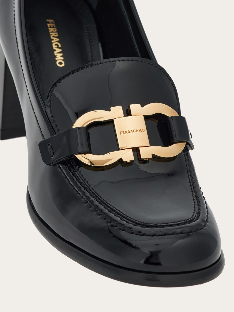 Ferragamo | Women's Heeled Loafer With Gancini Ornament - Black
