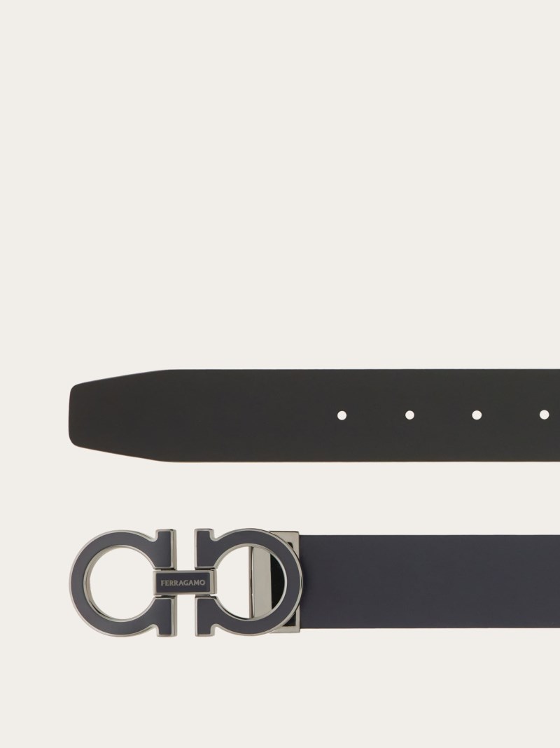 Ferragamo | Men's Reversible And Adjustable Gancini Belt - Midnight Blue/Black