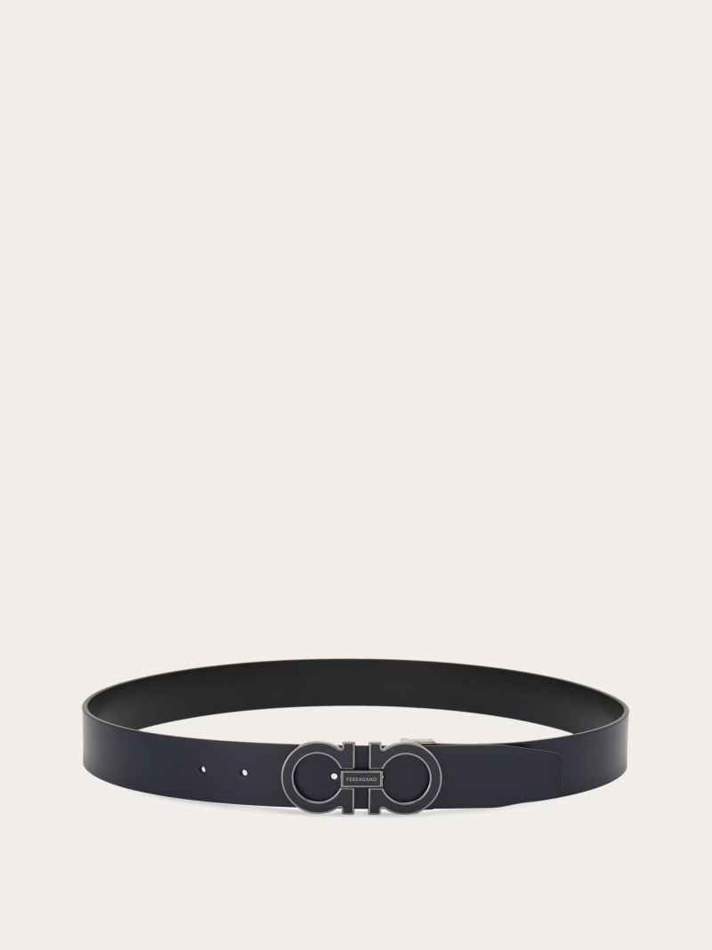 Ferragamo | Men's Reversible And Adjustable Gancini Belt - Midnight Blue/Black