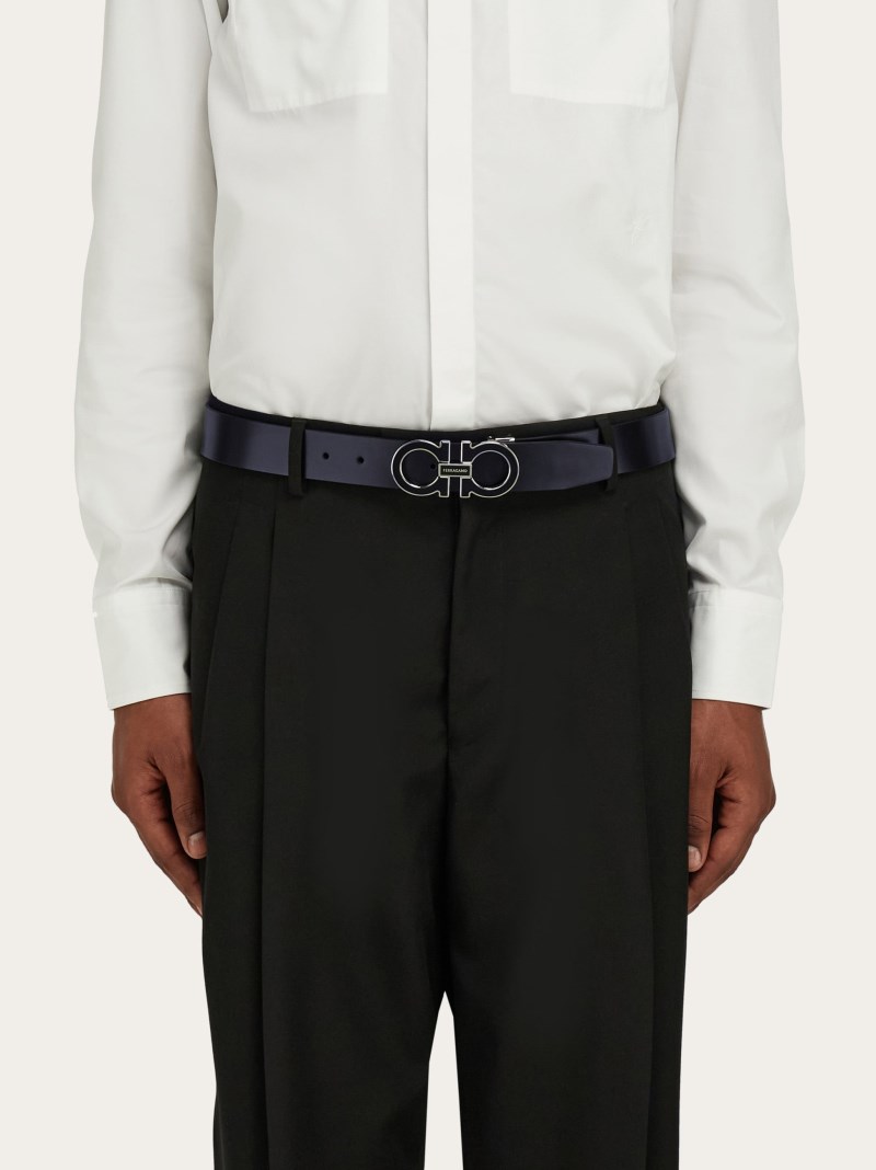 Ferragamo | Men's Reversible And Adjustable Gancini Belt - Midnight Blue/Black