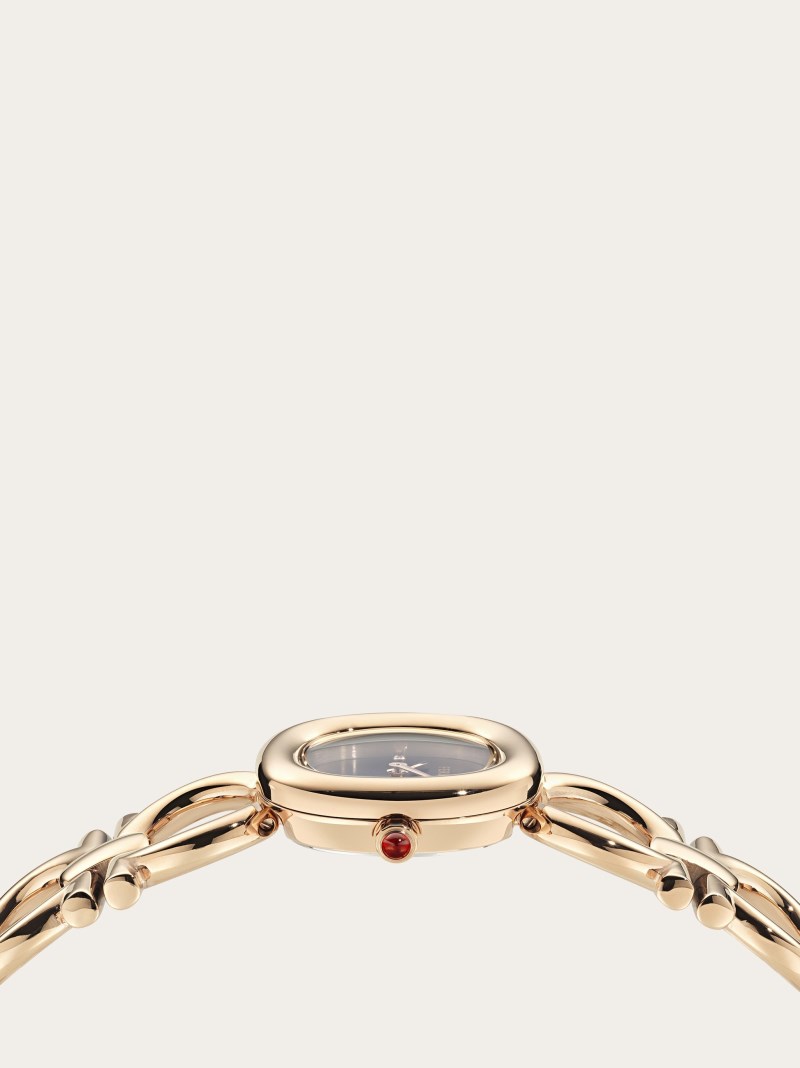 Ferragamo | Women's Double Gancini Watch - Ip Rose Gold/Black