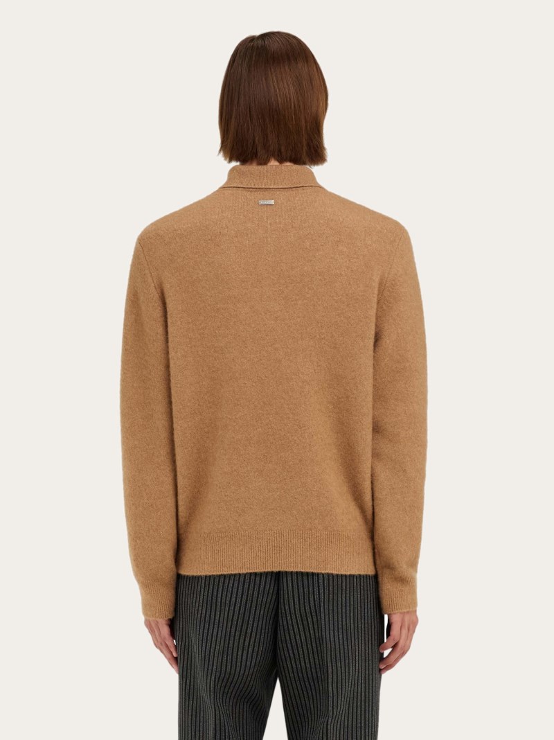 Ferragamo | Men's Long Sleeved Camel And Silk Polo Shirt - Camel