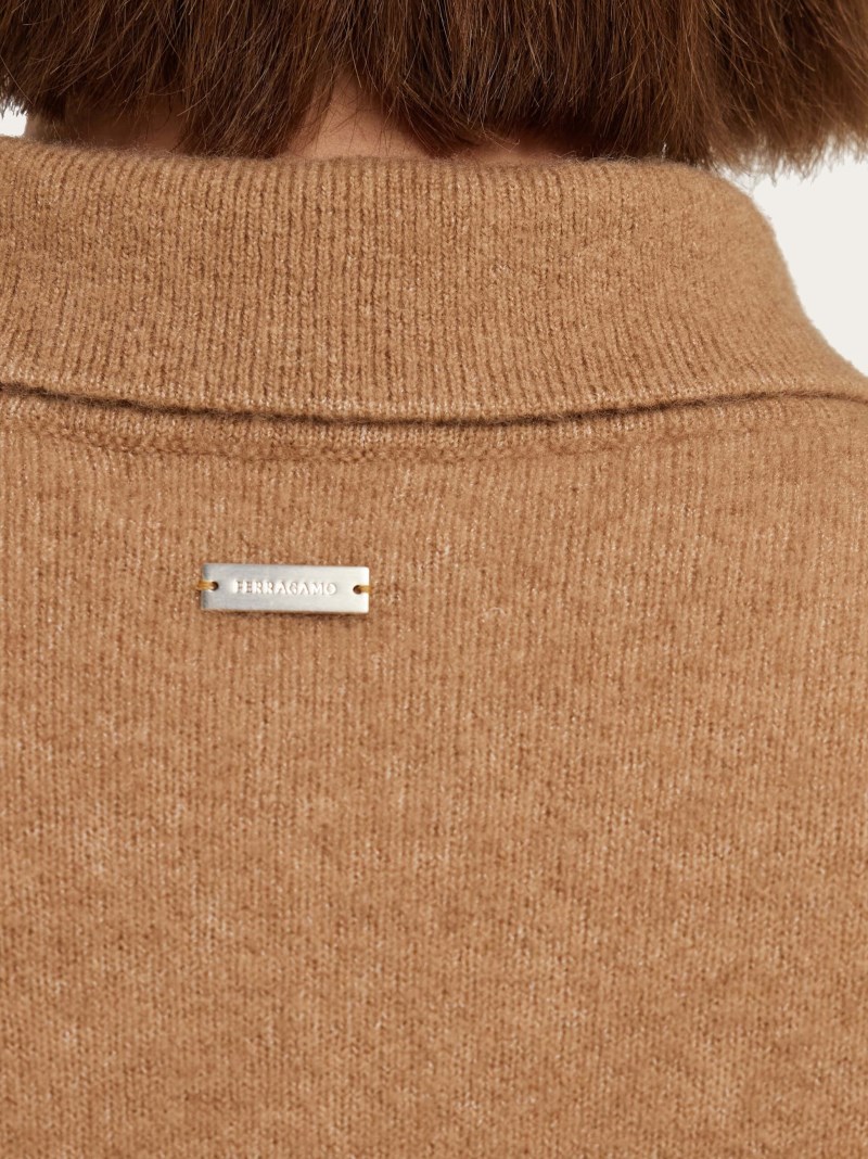 Ferragamo | Men's Long Sleeved Camel And Silk Polo Shirt - Camel