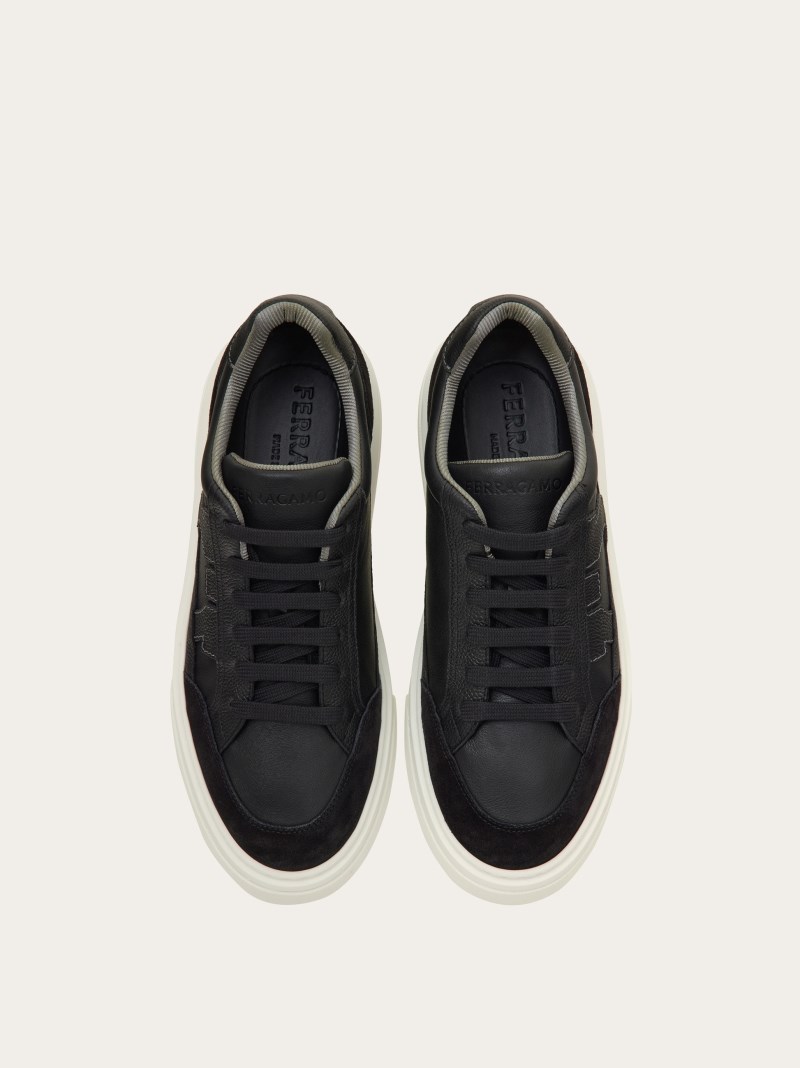 Ferragamo | Men's Low Top Sneaker With Gancini Ornament - Black
