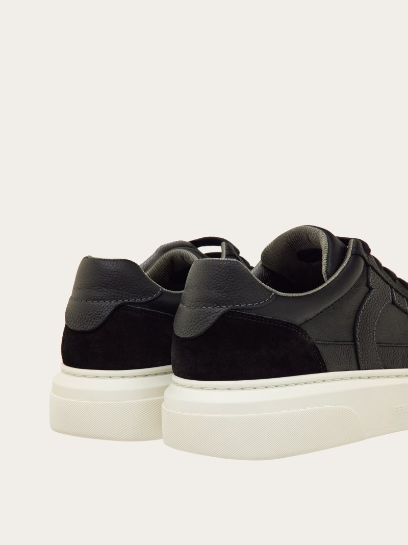 Ferragamo | Men's Low Top Sneaker With Gancini Ornament - Black