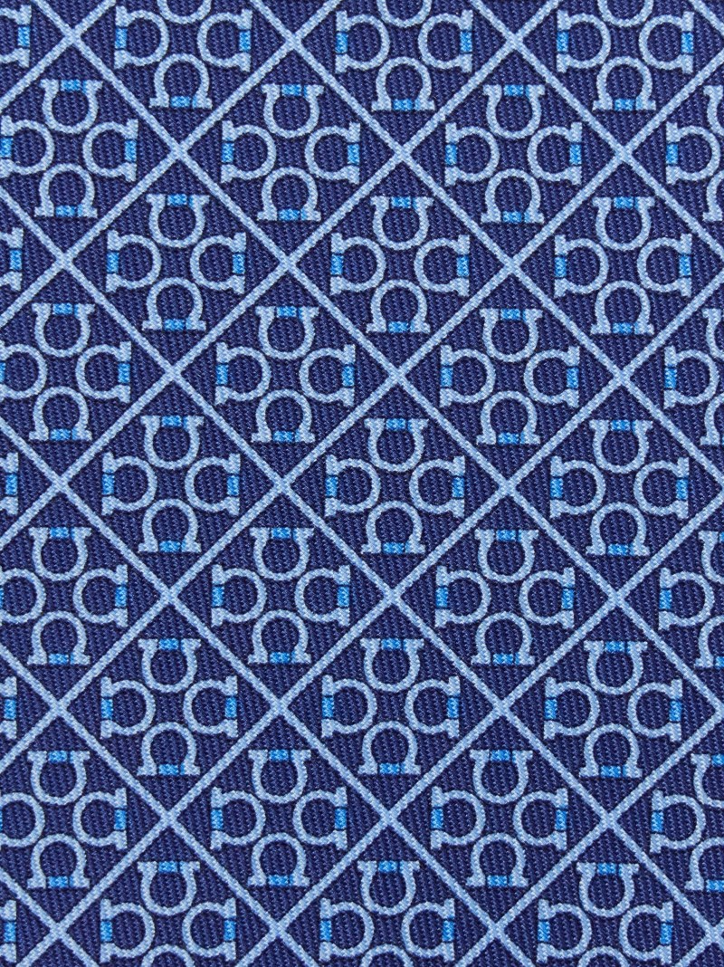 Ferragamo | Men's Square Gancini Print Silk Tie - Blue Marine