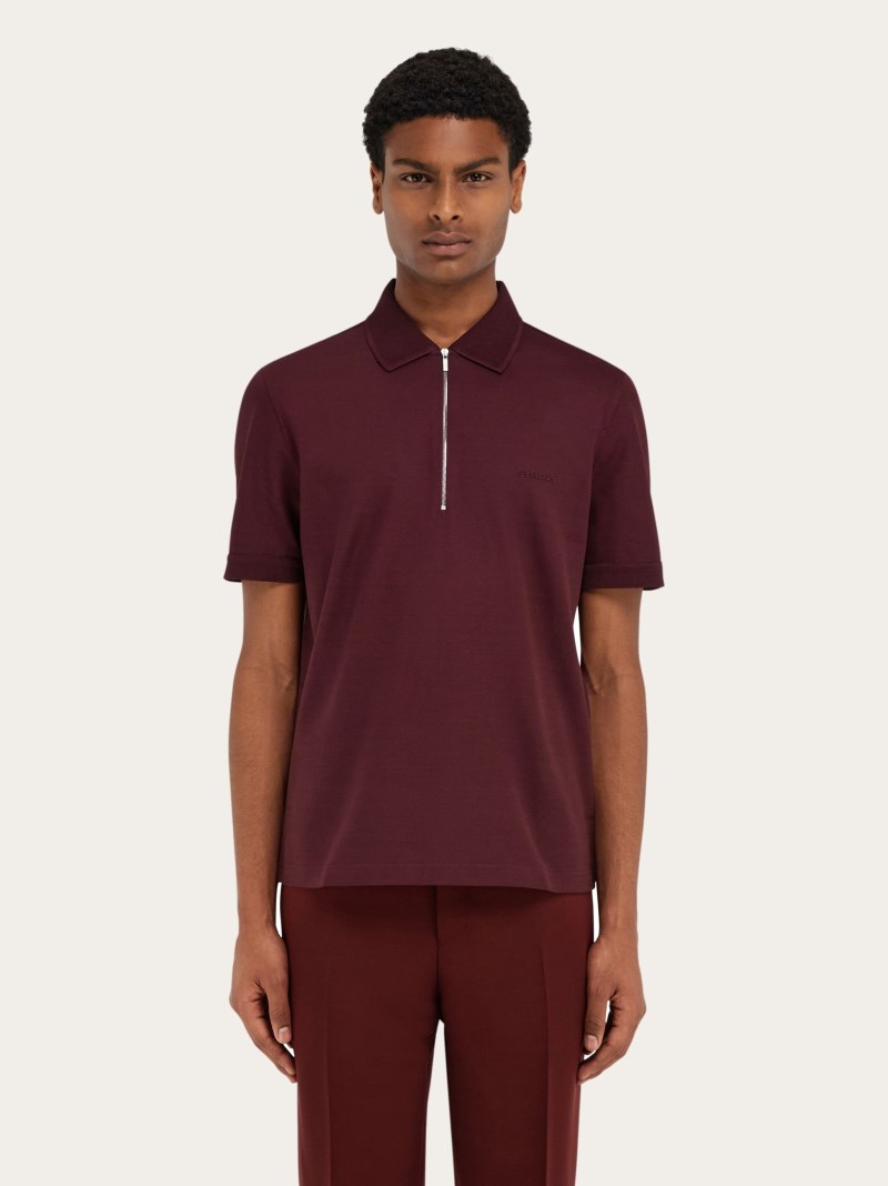 Ferragamo | Men's Polo Shirt With Zip Collar - Oxblood